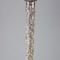 Chinese Export Repousse Silver Walking Stick, 19th Century