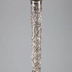 Chinese Export Repousse Silver Walking Stick, 19th Century