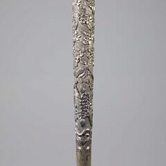Chinese Export Repousse Silver Walking Stick, 19th Century