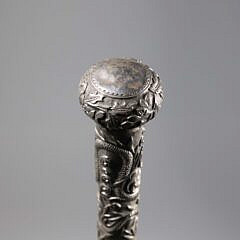 Chinese Export Repousse Silver Walking Stick, 19th Century