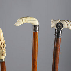 Three L-Grip Carved Canes, 19th Century