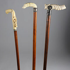 Three L-Grip Carved Canes, 19th Century