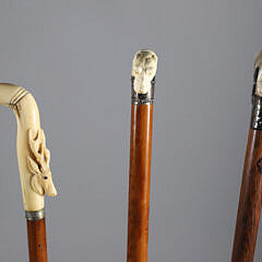 Three L-Grip Carved Canes, 19th Century