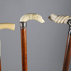 Three L-Grip Carved Canes, 19th Century