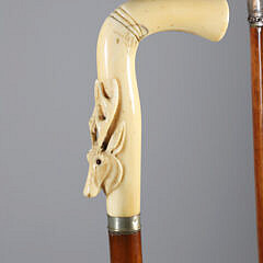 Three L-Grip Carved Canes, 19th Century