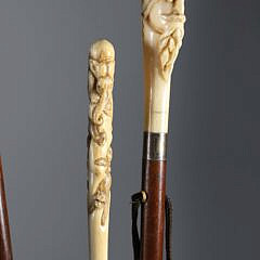 Four Various Diminutive Carved Grip Walking Sticks, 19th Century