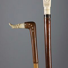 Four Various Diminutive Carved Grip Walking Sticks, 19th Century