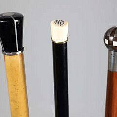Two Inlaid Top Walking Sticks and a Tuxedo Stick, 19th Century
