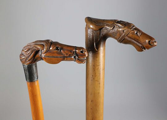 Two Carved Horse Head Canes, 19th Century