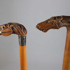 Two Vintage Carved Wood Horse Head Canes