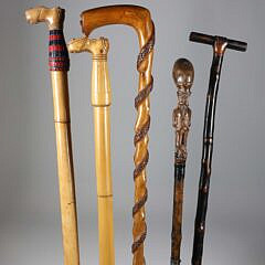 Five Folk Art Carved Canes, 19th Century