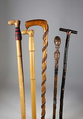 Five Folk Art Carved Canes, 19th Century