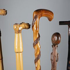 Group of Five Vintage Folk Art Carved Wood Canes