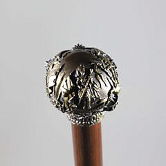 Deavar Highland Repousse Bronze Ball Grip Walking Stick, 19th Century