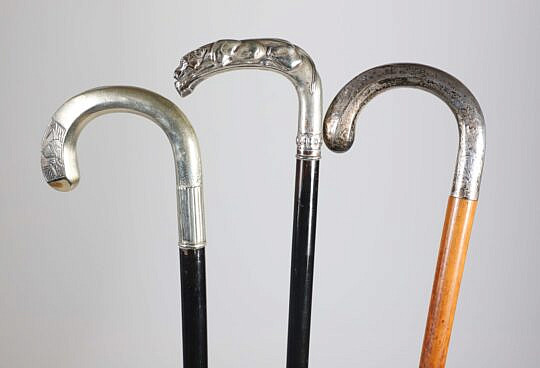 Three Silver C-Grip Canes, 19th Century