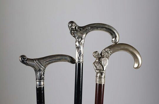 Three Silver L-Grip Canes, 19th Century