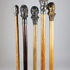 Collection of Five Vintage Metal Political Bust Walking Sticks