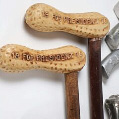 Group of Nine Miscellaneous Vintage Political Canes and Walking Sticks on Wood Shafts
