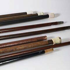 Group of Nine Miscellaneous Vintage Political Canes and Walking Sticks on Wood Shafts