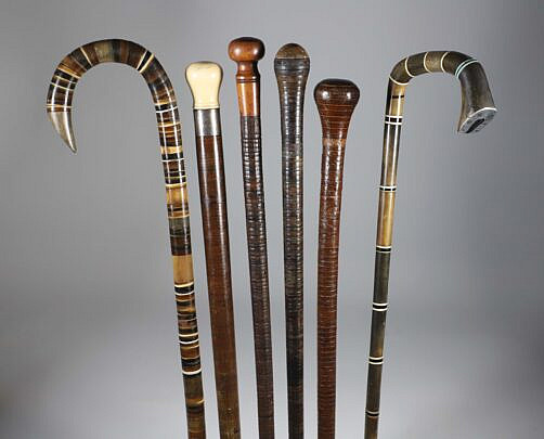 Six Worn Spacer Canes, 19th Century