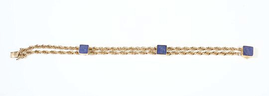 14K Yellow Gold and Lapis Lazuli Cube Bracelet