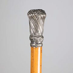 Two Repousse Sterling Silver Grip Walking Sticks, 19th Century