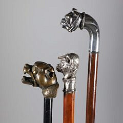 Three Metal Dog Head Walking Sticks