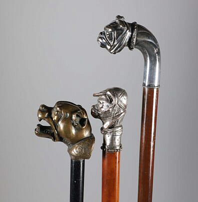 Three Metal Dog Head Walking Sticks