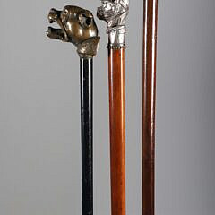 Three Vintage Metal Dog Head Walking Sticks