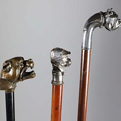 Three Vintage Metal Dog Head Walking Sticks