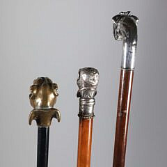 Three Vintage Metal Dog Head Walking Sticks