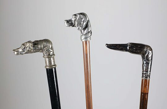 Three Metal Dog Head Canes