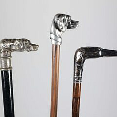 Three Vintage Metal Dog-Head Canes on Wood Shafts