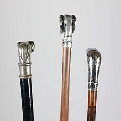 Three Vintage Metal Dog-Head Canes on Wood Shafts