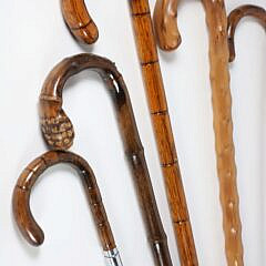 Collection of Six Vintage C-Grip Bamboo Canes