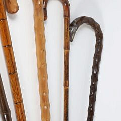 Collection of Six Vintage C-Grip Bamboo Canes