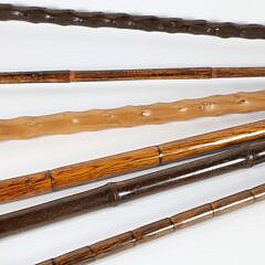Collection of Six Vintage C-Grip Bamboo Canes