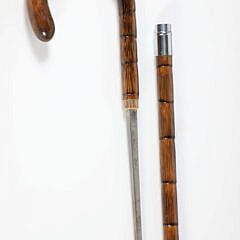 Collection of Six Vintage C-Grip Bamboo Canes