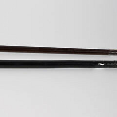 Two European Hand Painted Porcelain Ball and Knob Grip Walking Sticks, 19th Century
