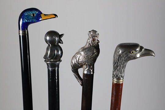 Four Bird Grip Walking Sticks, 19th Century