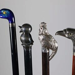 Four Various Vintage Bird Grip Walking Sticks