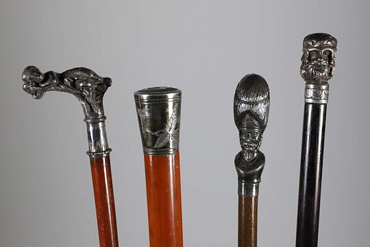 Four Silver Grip Walking Sticks, 19th Century
