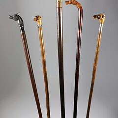 Collection of Five Diminutive Animal Head Walking Sticks, 19th Century