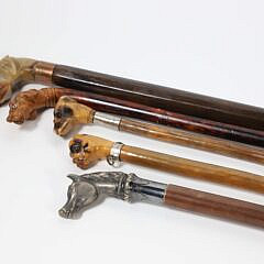 Collection of Five Diminutive Animal Head Walking Sticks, 19th Century
