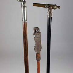 Collection of Three Canes: Whistle Cap, Gun and Cannon Grip Canes, 19th Century