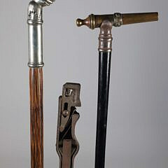 Collection of Three Canes: Whistle Cap, Gun and Cannon Grip Canes, 19th Century