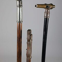 Collection of Three Canes: Whistle Cap, Gun and Cannon Grip Canes, 19th Century