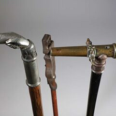Collection of Three Canes: Whistle Cap, Gun and Cannon Grip Canes, 19th Century