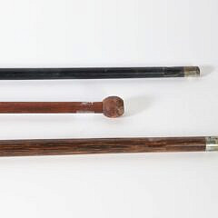 Collection of Three Canes: Whistle Cap, Gun and Cannon Grip Canes, 19th Century