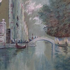 W. F. Dill Pastel Venetian Canal Scene Painting